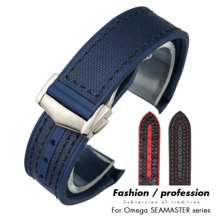 Rubber Leather Compound Watchband Fit for Omega Planet Ocean Seamaster 300 19mm 20mm 21mm 22mm Silicone Nylon Sports Watch Strap