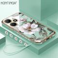 Hontinga for Infinix Hot 30i Back Cover Free Strap Luxury 6D Plating Shiny Flower Side Pattern Case Soft Silicone Square Mobile Cover.