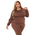 Plus Size Pant Sets L-5XL Fashion Streetwear Pure Color Slim Two Piece Set Crop Top Matching Suits O-neck Casual Women Clothing. 