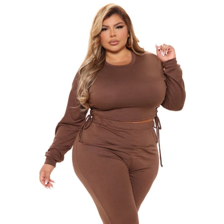 Plus%20Size%20Pant%20Sets%20L-5XL%20Fashion%20Streetwear%20Pure%20Color%20Slim%20Two%20Piece%20Set%20Crop%20Top%20Matching%20Suits%20O-neck%20Casual%20Women%20Clothing%20-%20Image%204