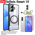 4 in 1 Infinix Smart 10 Shockproof Phone Case With Magnetic Wireless Charging Sticker For Infinix Smart10 Smart 9 X6725 Anti Spy Privacy Full Coverage Tempered Glass S+Lens Film. 