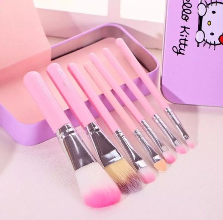 Hello Kitty Mini Makeup Brush Set of 7 Pieces With Cute Box - Pink