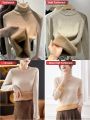 Winter Warm Sweater Pullover Women Slim Thicken Plush Velvet Lined Knitwear Jumper Korean Half Turtleneck Poleras Soft Knit Tops. 