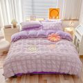 Home Textile Winter Coral Velvet Quilt Cover Four Piece Set Seersucker Duvet Cover Bed Sheet Pillowcase Comforter Bedding Set. 