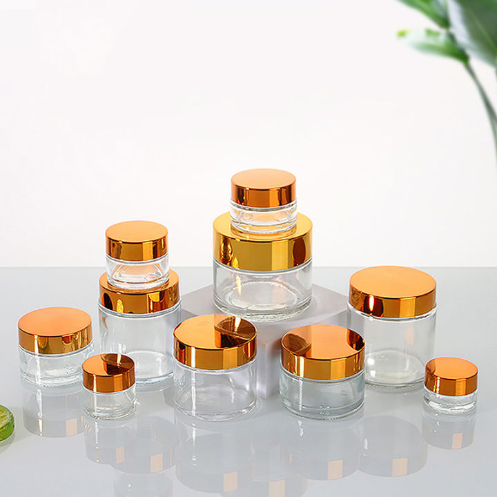 Empty Small Jars Refillable Clear Round Glass Cosmetic Trial Sample Container with Inner Liner Lotion Cream Solid Perfume Bottle