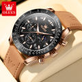 OLEVS Watch for Men  Waterproof Trendy Kpop Style Chronograph Phase of Moon Calendar Luminous Leather Strap 9957. 