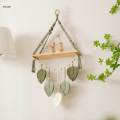 Leaves Macrame Wall Hanging Tapestry Chic Boho Wall Decor Wooden Floating Shelf for Indoor Apartment. 