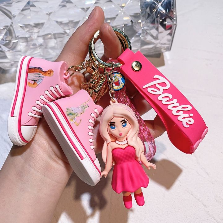 Cartoon Barbie Pvc Keychains Pink Barbie Figure Love Heart Pendant Key Chains Women Bag Car Key Holder Keyrins Accessories Gifts
