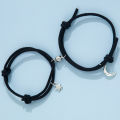 Fashion Handmade knitting Moon and Star Pendants Round Magnet Couple Bracelet Charm Women Men Gifts BT266.