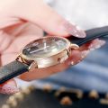 【The road to happiness Store】Luxury quartz alloy watch ladies fashion stainless steel dial casual bracele watch leather wristwatch for women. 