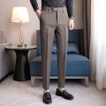 British Yupi Men's Suit Pants Men's Coffee Color High-Grade Pu Handsome Formal Wear Business Suit Pants Casual Tappered Draped Pants.