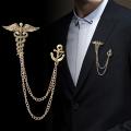 Vintage Zodiac Snake Men's Angel Wings Ceduceus with Anchor Lapel Chain Brooch. 