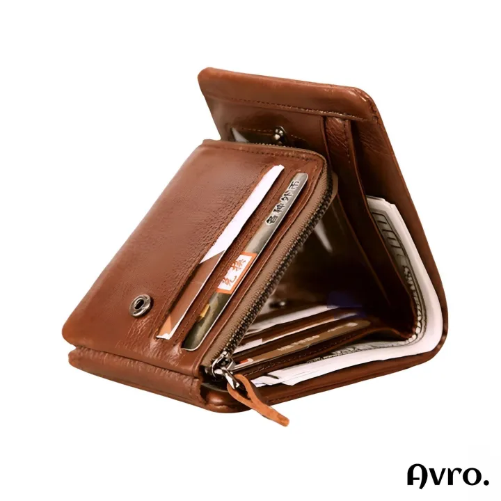 Avro Premium 100% Genuine Cow Leather Trifold Wallet Vintage Multi-Card Slot With Coin Pocket Black Export Quality Money Bag For Men