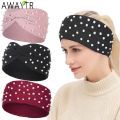 AWAYTR Women's Headbands Pearls Head Bands Knitted Turban Bandana Autumn Winter Elastic Hairband Warm Hair Accessories Headdress. 