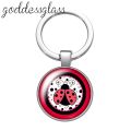 Cute Lovely Ladybug dots insect animals Round glass cabochon keychain Bag Car key chain Ring Holder Charms keychains for gift. 