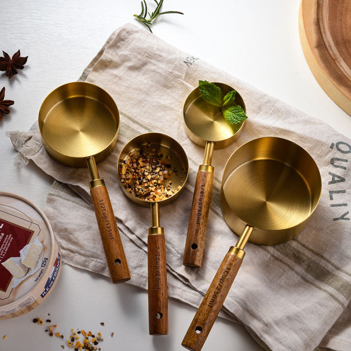 Measuring Spoon Set Wooden Handle Stainless Steel Measuring Cups Spoons ...