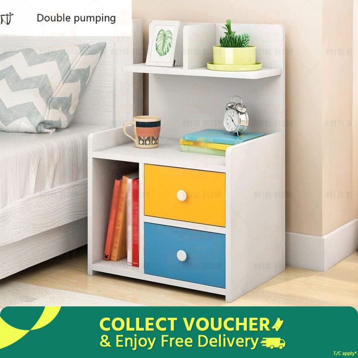 Royal Decor M24 Single Drawer Bed Side Table Nightstand Bedside Table Bedroom Simple Storage Cabinet 60X40X30CM White-Yellow-Blue Finish