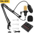 BM 800 Microphone & V8 Sound Card-Singing Broadcast Condenser Recodingg Studio light ,Live Music, TikTok, live Facebook for phone Computer audio Entertainment Sound Re_cording Microphone & Sound card. 