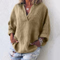 【Value Bundle】 V Neck Pullover Women Shirt Skin-friendly Long Sleeve Solid Color Loose Blouse Ladies Clothing. 