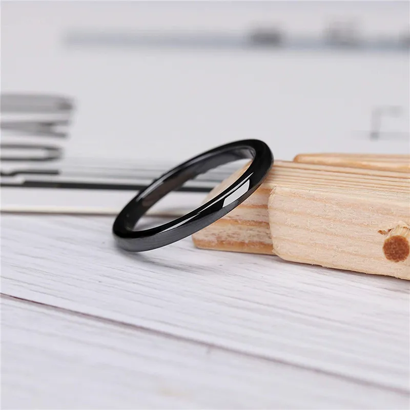2mm 4mm 6mm 8mm Black/White Ceramic Comfort Fit Ring - Wedding Band For Men & Women, Size 5-12