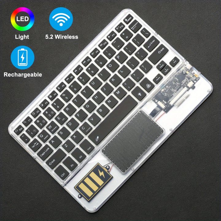 Bluetooth Keyboard Ultra-Slim 7 Colors-Transparent Backlit Portable Mini Wireless Rechargeable Keyboard for Ipad PC Windows Mac