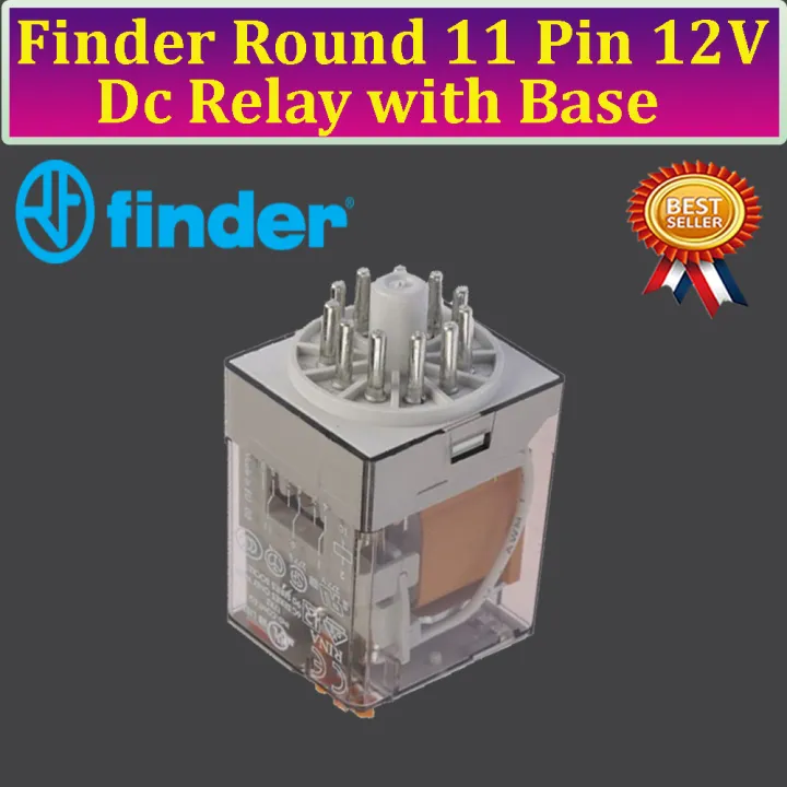 Finder%20Dc%2012Volt%2010A%20Coil%20Round%2011%20Pin%20Power%20Electromagnetic%20General%20Purpose%20Relay%20With%20Base%20-%20Image%205