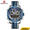 NAVIFORCE NF9188 Men's Stainless Steel Luxury Fashionable Classic Dual Time Wrist Watch For Men-Silver and Royal Blue. 