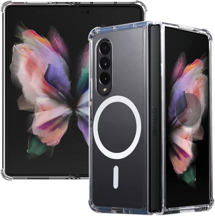 Transparent Case For Samsung Galaxy Z Fold 5, Samsung Galaxy Z Fold 4, Samsung Galaxy Z Fold 3 Phone Cases Magnetic For Samsung Z Fold 5 Fold 4 Fold 3 Magsafe Shockproof Ultra-thin Protective Cover