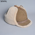 High Quality 2024 Winter Leather Hat Men Fur Lamb Wool Warm Thick Earflaps Bomber Hats Men's Baseball Cap Russian Hat.