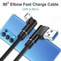 Micro USB Cable 2.4A Fast Charger USB Cord 90 Degree Elbow Nylon Braided Data Cable for Samsung Sony Xiaomi Huawei Android Phone.