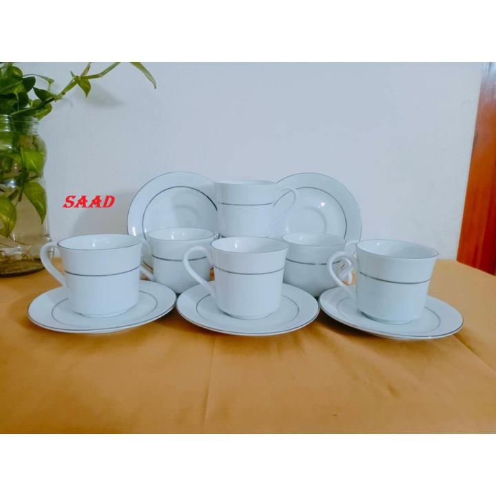 Luxury Ceramic Cups and Saucers Set (6+6) peices White . Latest Design Coffee Set & Tea Cups Set of with Saucer. Tea/Coffee Cups & Saucers. Model:Z50-01.