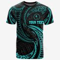 Chuuk Micronesia Personalized T-Shirt - Neon Blue Tribal Wave Printed Summer Crewneck Top for Men and Women.