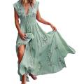 Elegant Vintage Women Maxi Dress Sleeveless V Neck Floral Print Large Hem Long Polyester Dress for Party Dating Daily.