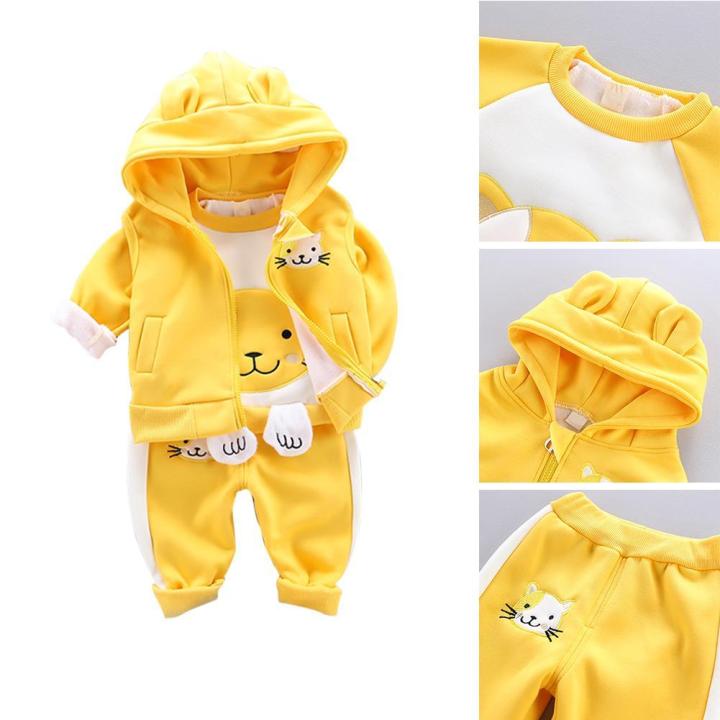 Baby Boy Girl Kids Autumn Winter Long-Sleeves 3pcs Cats Clothes Sets