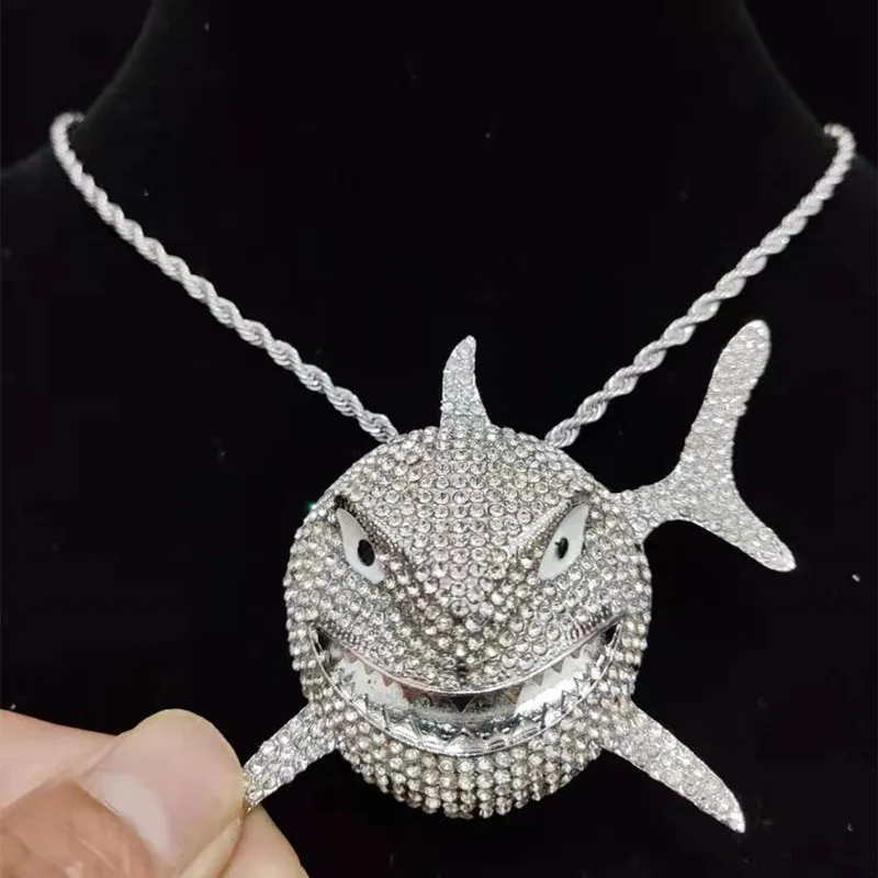 Big Size Shark Pendant Necklace For Men 6IX9INE Hip Hop Bling