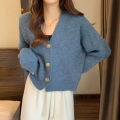 Avocado Green Knitted Cardigan for Women Loose and Lazy Style V Collar Long Sleeve Sweater Coat Japanese College Shawl Outer Match.
