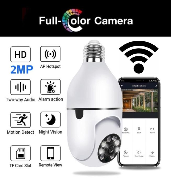 Full Colour WiFi 1080P Smart Home Surveillance Camera with Motion Detection  Alarm Night Vision Two Way Talk Indoor Outdoor CCTV Camera Light Bulb