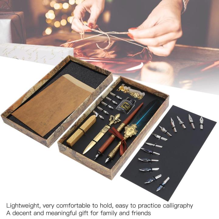 Feather Pen Kit Set Calligraphy Writing Drawing Quill Dip Vintage Art Craft Collection