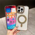 HOCE Luxury Glitter Magnetic Phone Cases For iPhone 16 15 14 13 12 11 Pro Max MagSafe Case Diamond Camera Protector Plating Shockproof Bumper Soft Clear Back Cover.