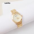 Lovito Classy Plain Basic Stainless Steel Strap Quartz Watch for Woman LL4025 (Golden).