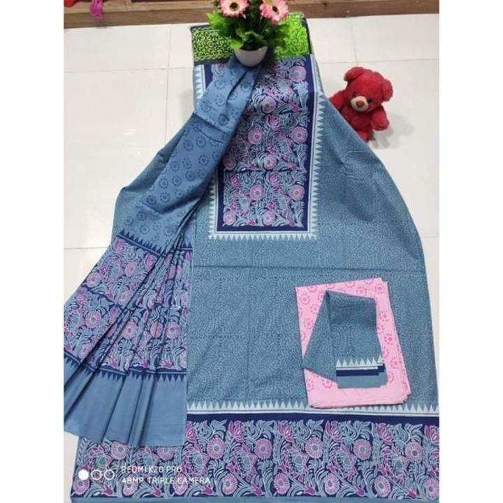 Block Print Cotton Three Piece For Women - 3 Piece Dress - All Occasion