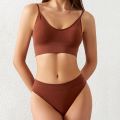 New Women Seamless Bra Set Thong Low Waist Panties Wire Free Bra Bralette Lingerie Brassiere Cotton Female Underwear Set.