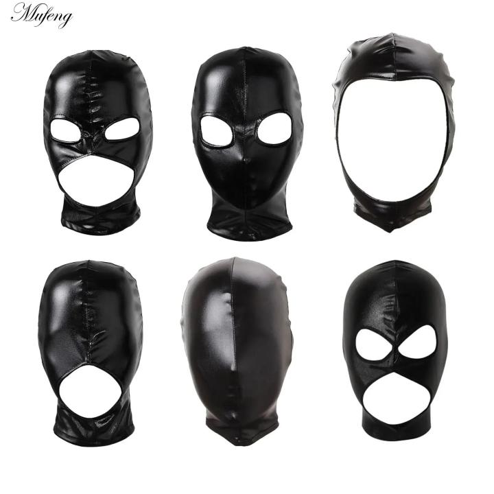 Unisex Latex Hood Mask Shiny Bronzing Open Mouth Hole Headgear ...