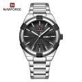 NAVIFORCE 9218 Watch Men Stainless Steel Silver Black Color Luxury Quartz Fashion Watches Male Calendar Wristwatch-Silver&Black.