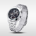 OUYAWEI new steel band tourbillon openwork transparent waterproof men's watch Fully automatic mechanical watch. 