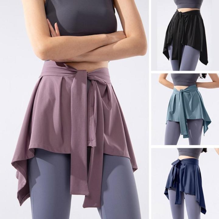Women Tennis Self-Tie Athletic Yoga Skirt Long Strap Hip Covering Bottoms Ballet Sports Wrap Short Skirts Cover Up Shawl