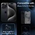 For Appe iphone 15 Pro / iphone 15 Pro Max Camera Lens Protector Tempered Glass Screen Protector, Anti-Scratch Premium Tempered Glass Film Aluminum Alloy 3D Lens Ring Cover for iphone 1 Set (Natural Titanium / Black / Blue / White).