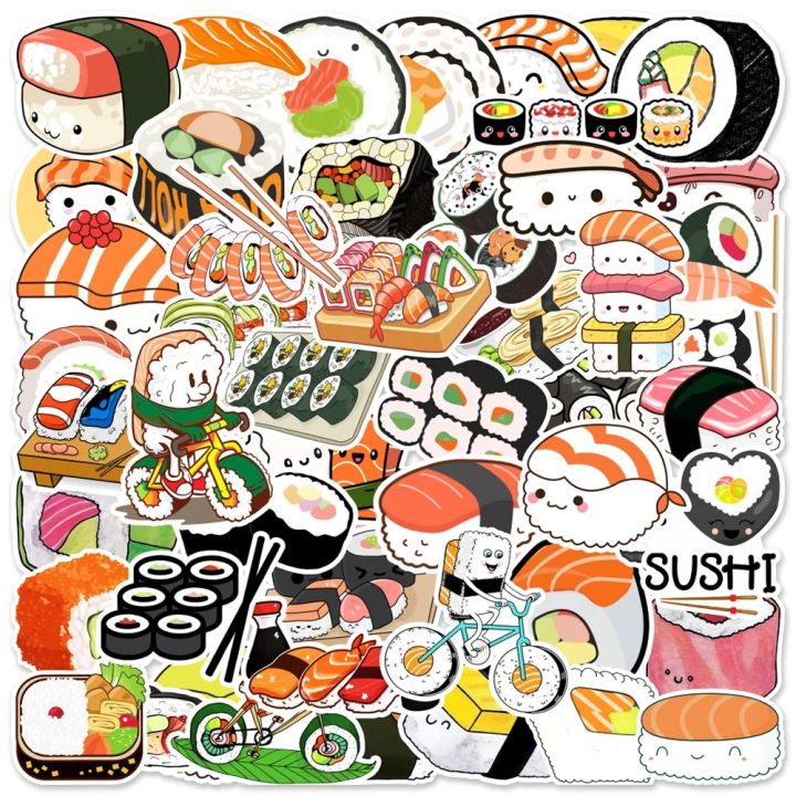 10/50pcs Delicious Food Stickers Cartoon Japanese Food Cute Sushi Stickers Decal Sticker for DIY Notebook Water Bottle Laptop