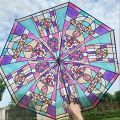 1PC Retro Window Flower Pattern Transparent Umbrella Fully Automatic Opening and Closing Portable Travel Umbrella.