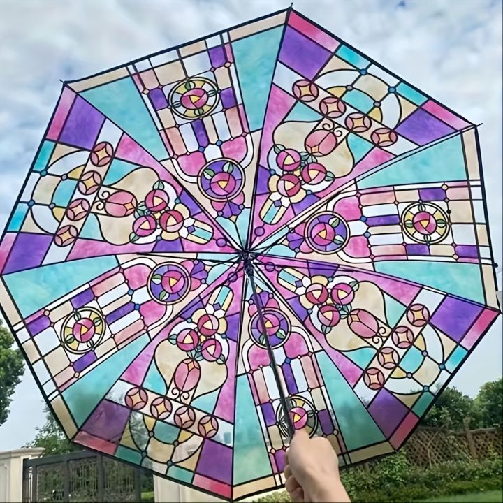 1PC%20Retro%20Window%20Flower%20Pattern%20Transparent%20Umbrella%20Fully%20Automatic%20Opening%20and%20Closing%20Portable%20Travel%20Umbrella%20-%20Image%203